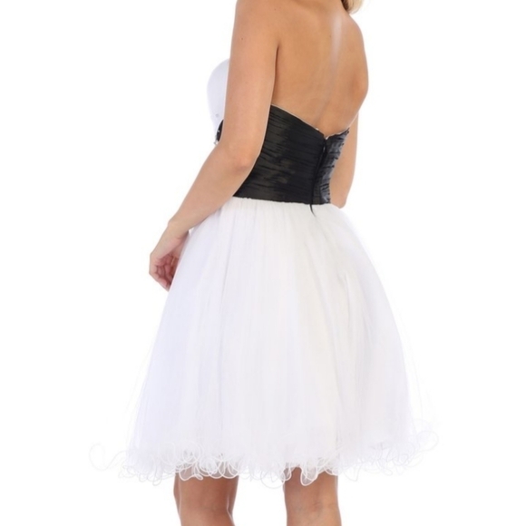 Strapless Layered Tulle Mini Prom Homecoming Dress w Black Cummerbund & Gems 16 - Picture 2 of 3
